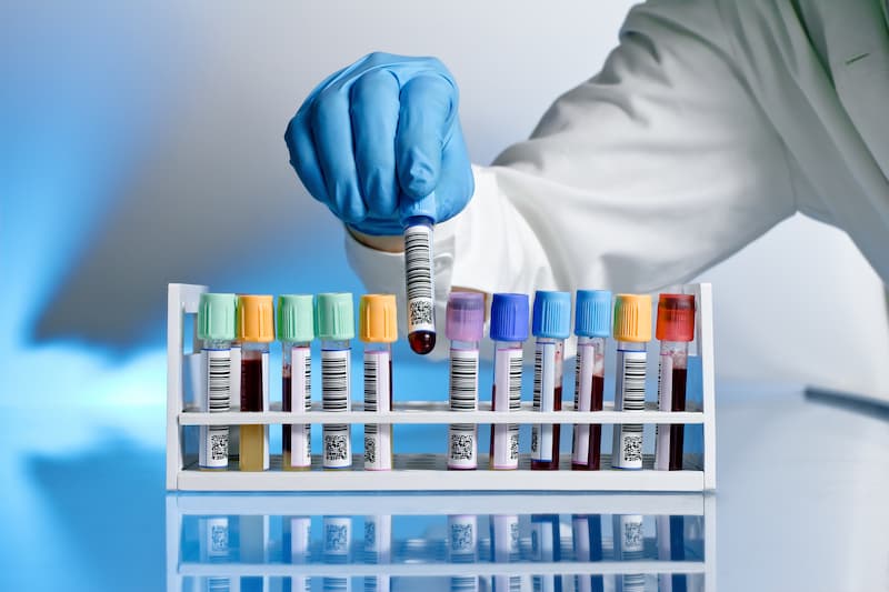 Lab test tubes with barcoding labels