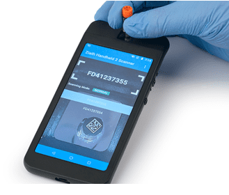 Single-handed tube reading using a Handheld 2