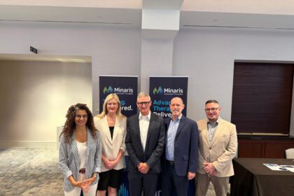 Francesca Vitelli and Orla Cloak from Minaris with Matthew Durdy, Eytan Abraham, and Dan Gibson of CGT Catapult.